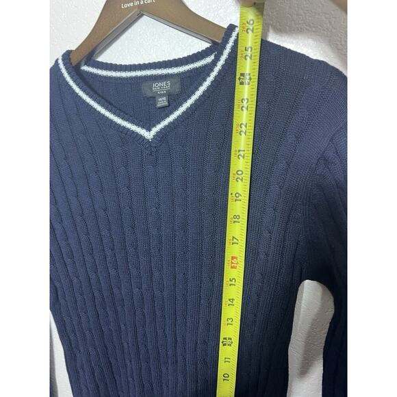 Nautical Fisherman Sweater Jones Of New York Knit V Neck Navy Tennis Nautical - Picture 6 of 7